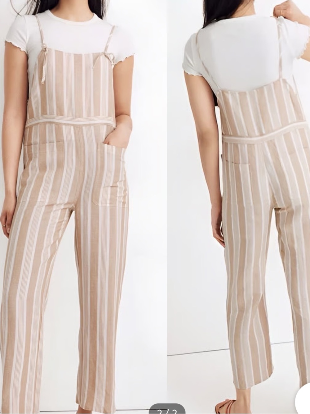 Madewell Striped Tie-Strap Wide-Leg Overalls size Small NEW